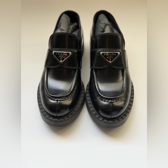 Prada Chocolate Brushed Leather Loafers in Black - Picture 14 of 14